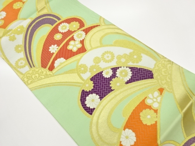JAPANESE FUKURO OBI / WOVEN ABSTRACT FLOWER & KIKU
